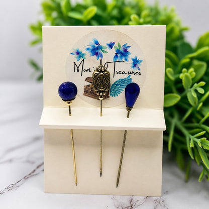 Blue Silver Set • Stick Pins / Hatpin / Sewing Quilting pins / Gifts for Her