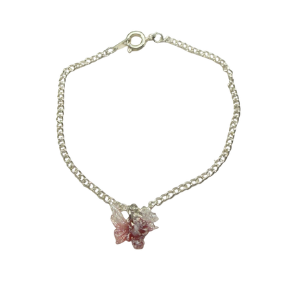 Pink White Glittery Acrylic Floral Butterfly Charm Silver Chain Doll Necklace • 18 Inch Fashion Doll Jewelry