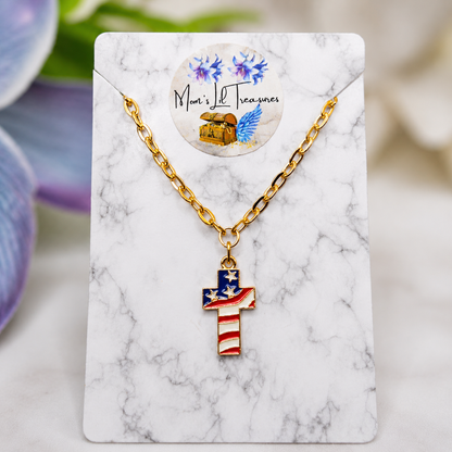 Red White Blue Flag Cross Charm Doll Necklace for 18 Inch Fashion Doll