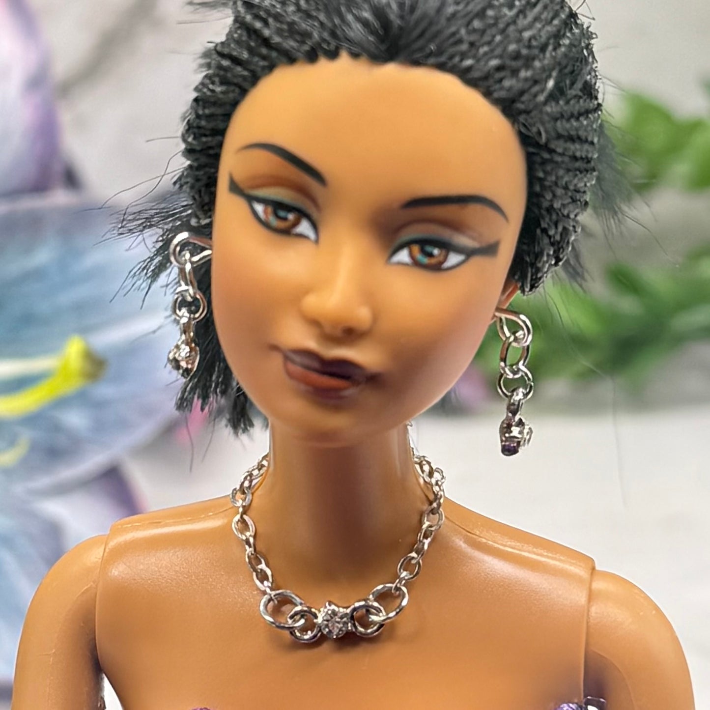 Silver Chain Clear Star Rhinestone Accent Doll Necklace & Earrings • 10-12 Inch Fashion Doll Jewelry 1:6
