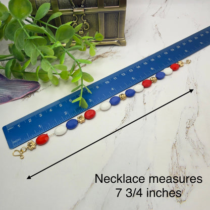 Red White Blue Beaded Gold Flower Americana Doll Necklace for 18 Inch Fashion Doll