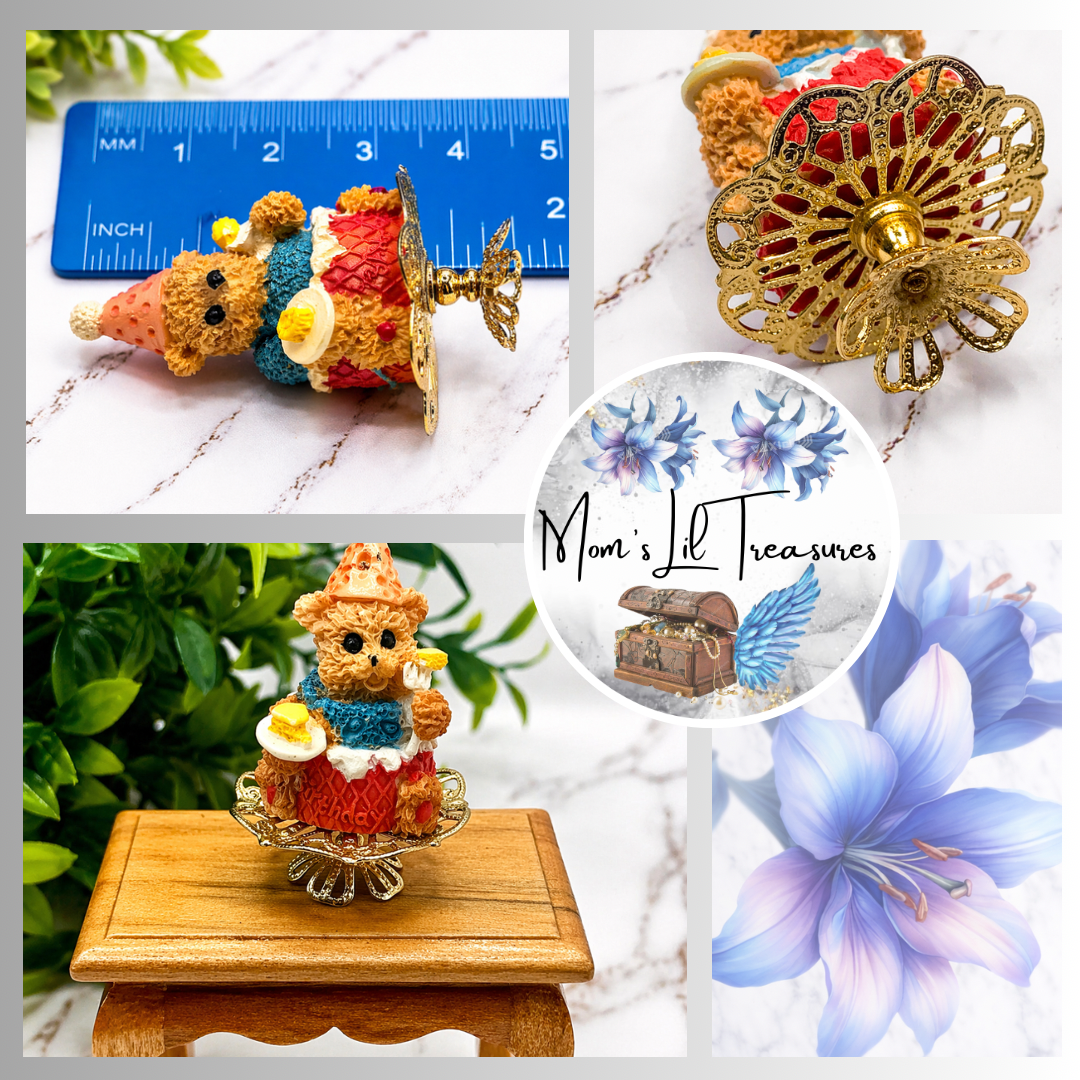 Dollhouse Miniatures • Teddy Bear Birthday Cake On Pedestal Platter