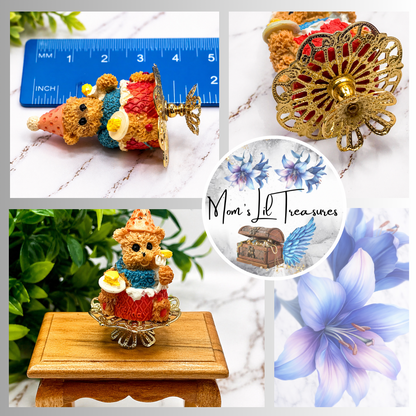 Dollhouse Miniatures • Teddy Bear Birthday Cake On Pedestal Platter