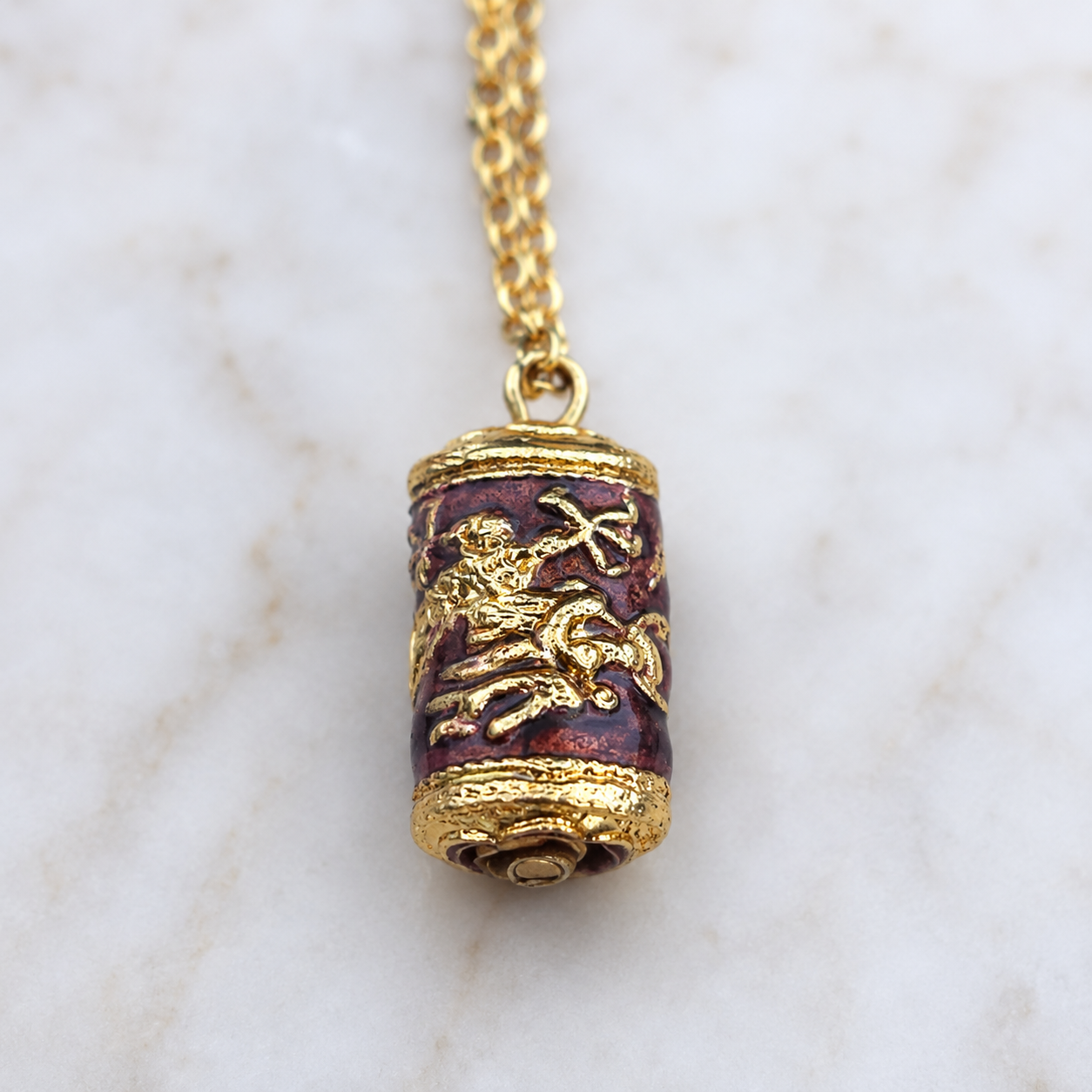 Cloisonne Burgundy Gold Design Pendant Doll Necklace • 18” Fashion Doll Jewelry