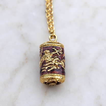Cloisonne Burgundy Gold Design Pendant Doll Necklace • 18” Fashion Doll Jewelry