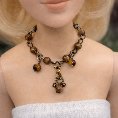 Brown Swirl Glass Beaded Multi Dangle Doll Necklace • 16” Fashion Doll Jewelry