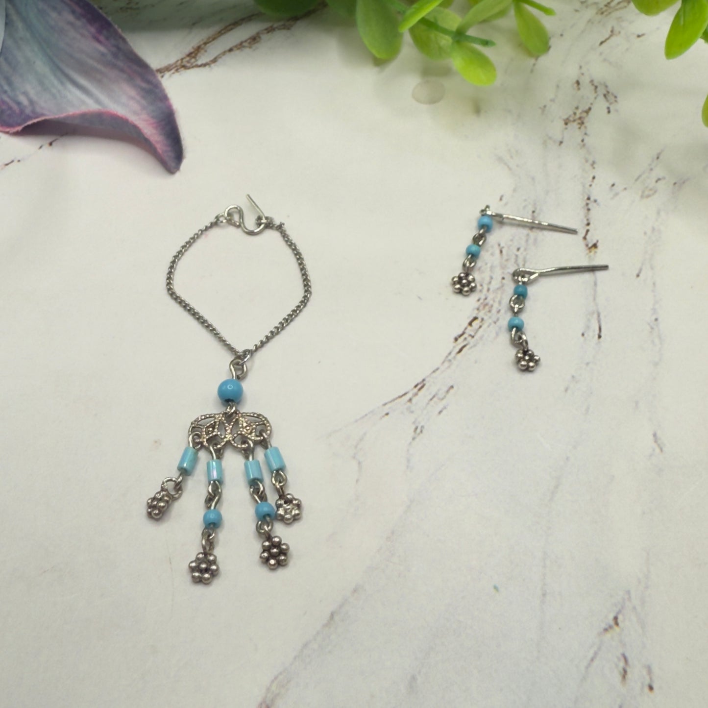 Turquoise Light Blue Accent Dangle Doll Necklace & Earrings Set • 16 Inch Fashion Doll Jewelry