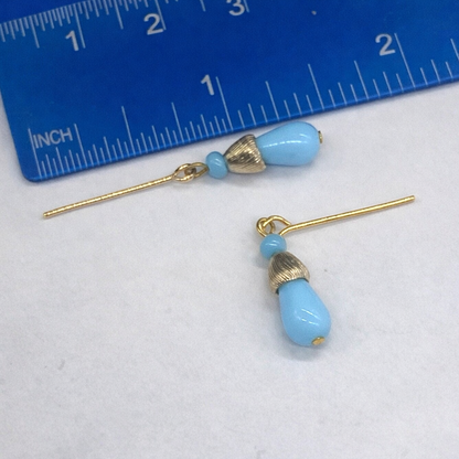 Light Blue Glass Gold Tone Dangle Doll Earrings for 18 Inch Fashion Doll Jewelry • Doll Accessories