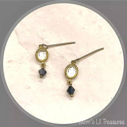 Black & Clear Crystal Gold Dangle Doll Earrings for 18-22” Vintage Doll Jewelry