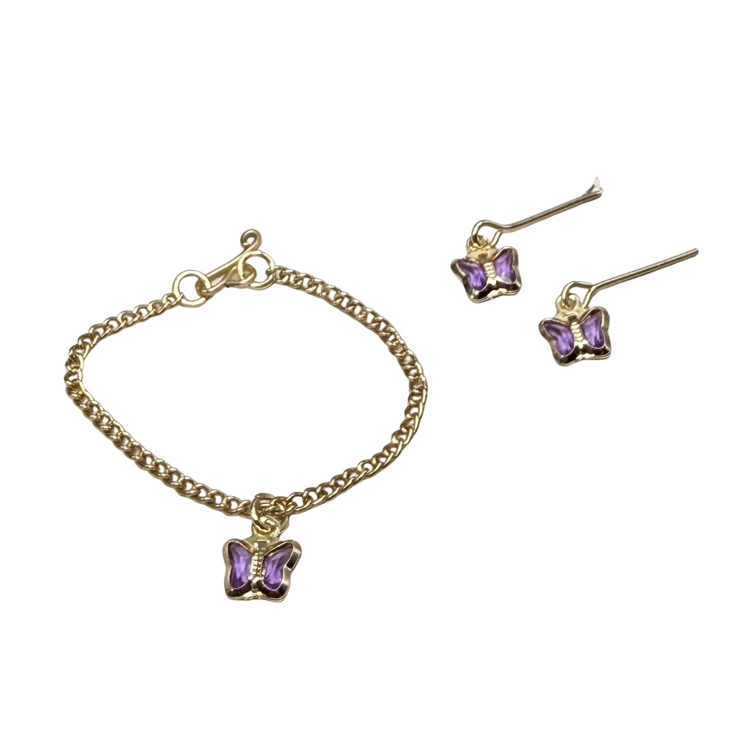 Purple Acrylic Crystal Butterfly Charm Gold Doll Necklace and Earrings for 16 Inch Fashion Dolls
