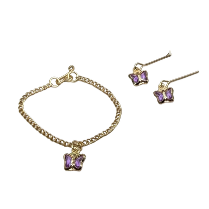 Purple Acrylic Crystal Butterfly Charm Gold Doll Necklace and Earrings for 16 Inch Fashion Dolls