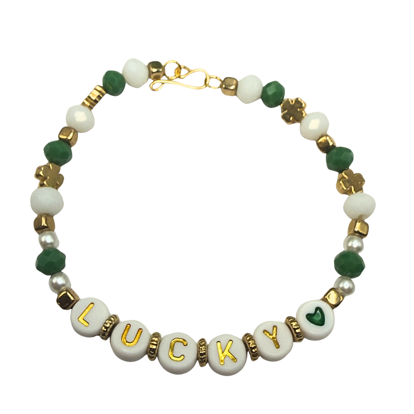 “Lucky” Green White Shamrock Beaded Doll Necklace • 18 Inch Fashion Doll Jewelry
