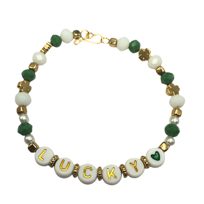 “Lucky” Green White Shamrock Beaded Doll Necklace • 18 Inch Fashion Doll Jewelry