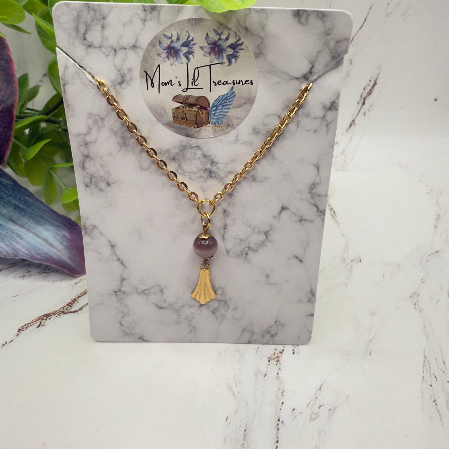 Mauve Purple Gold Fan Filigree Pendant Doll Necklace • 18 Inch Fashion Doll Jewelry