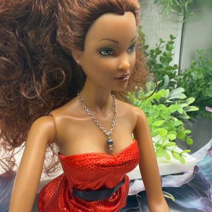 Metallic Gray Pearl Drop Pendant Silver Doll Necklace • 16” Fashion Doll Jewelry