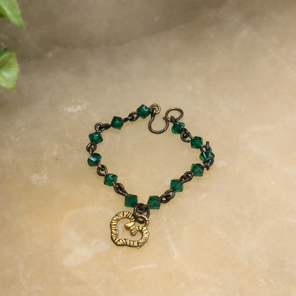 Green Bead Gold Heart Pendant Doll Necklace - RH • 10-12” Fashion Doll Jewelry