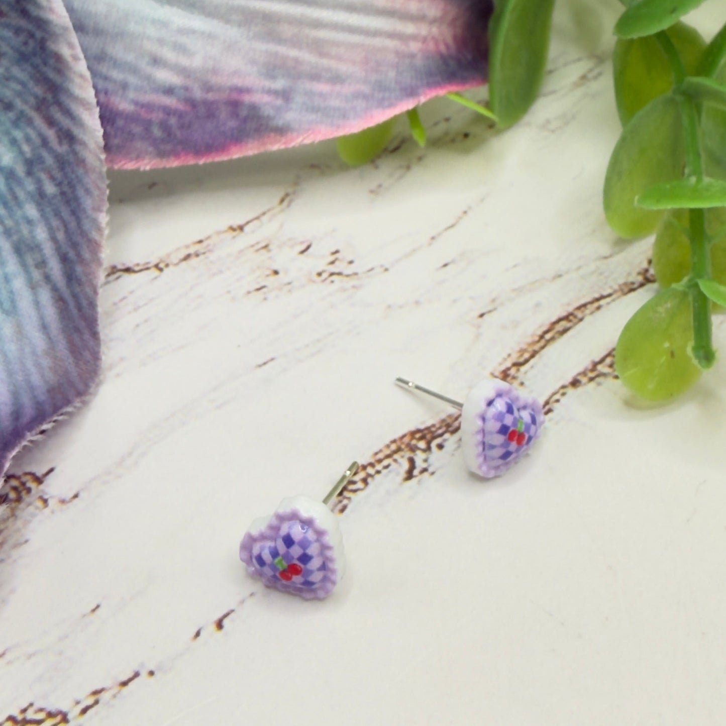 Purple Lattice Design Heart Post Doll Earrings • 18 Inch Fashion Doll Jewelry