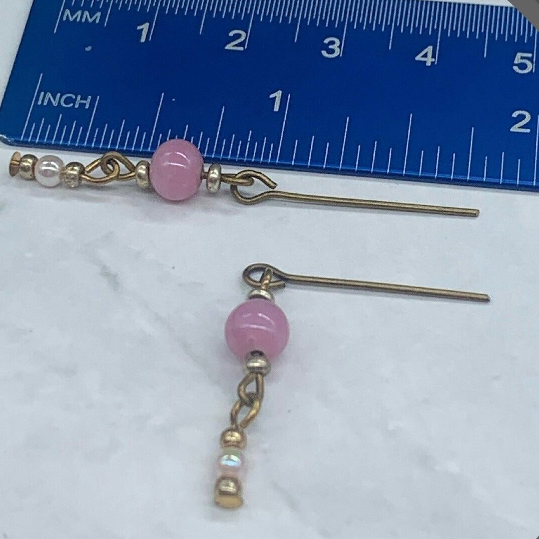 Pink Glass Pearl Gold Dangle Doll Earrings •  16 Inch Fashion Doll Jewelry