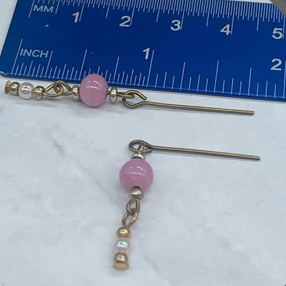 Pink Glass Pearl Gold Dangle Doll Earrings •  16 Inch Fashion Doll Jewelry
