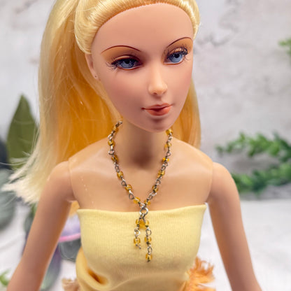 Golden Yellow Beaded Tassel Style Doll Necklace • 16 Inch Fashion Doll Jewelry