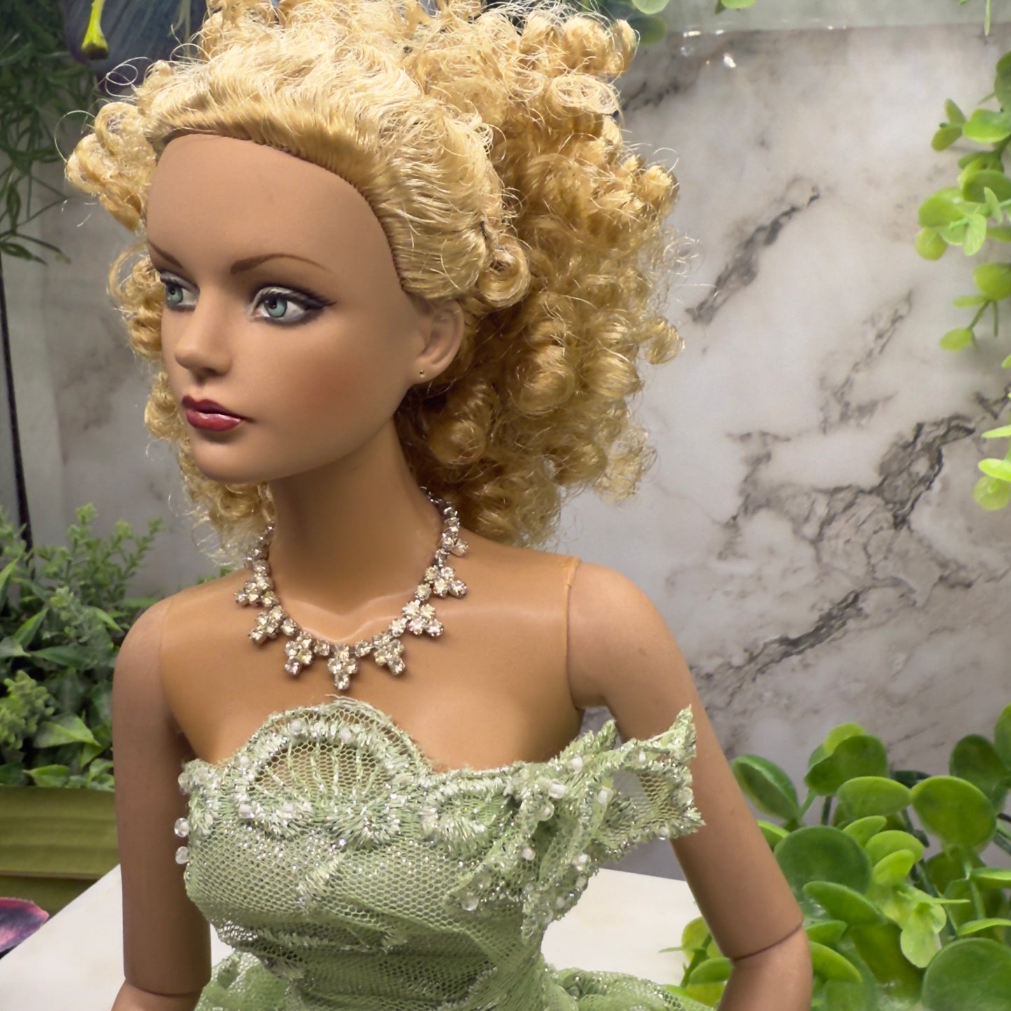 Clear Rhinestone Lace Collar Vintage Style Doll Necklace • 16” Fashion Doll Jewelry