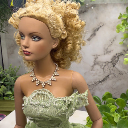 Clear Rhinestone Lace Collar Vintage Style Doll Necklace • 16” Fashion Doll Jewelry