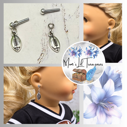 Silver Football Sports Charm 2mm Post Doll Earrings | for 18 Inch Dolls • American Girl