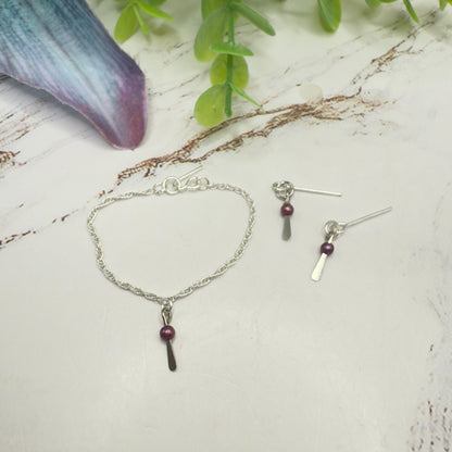 Silver Dangle Purple Pearl Doll Necklace & Earrings • 16 Inch Fashion Doll Jewelry