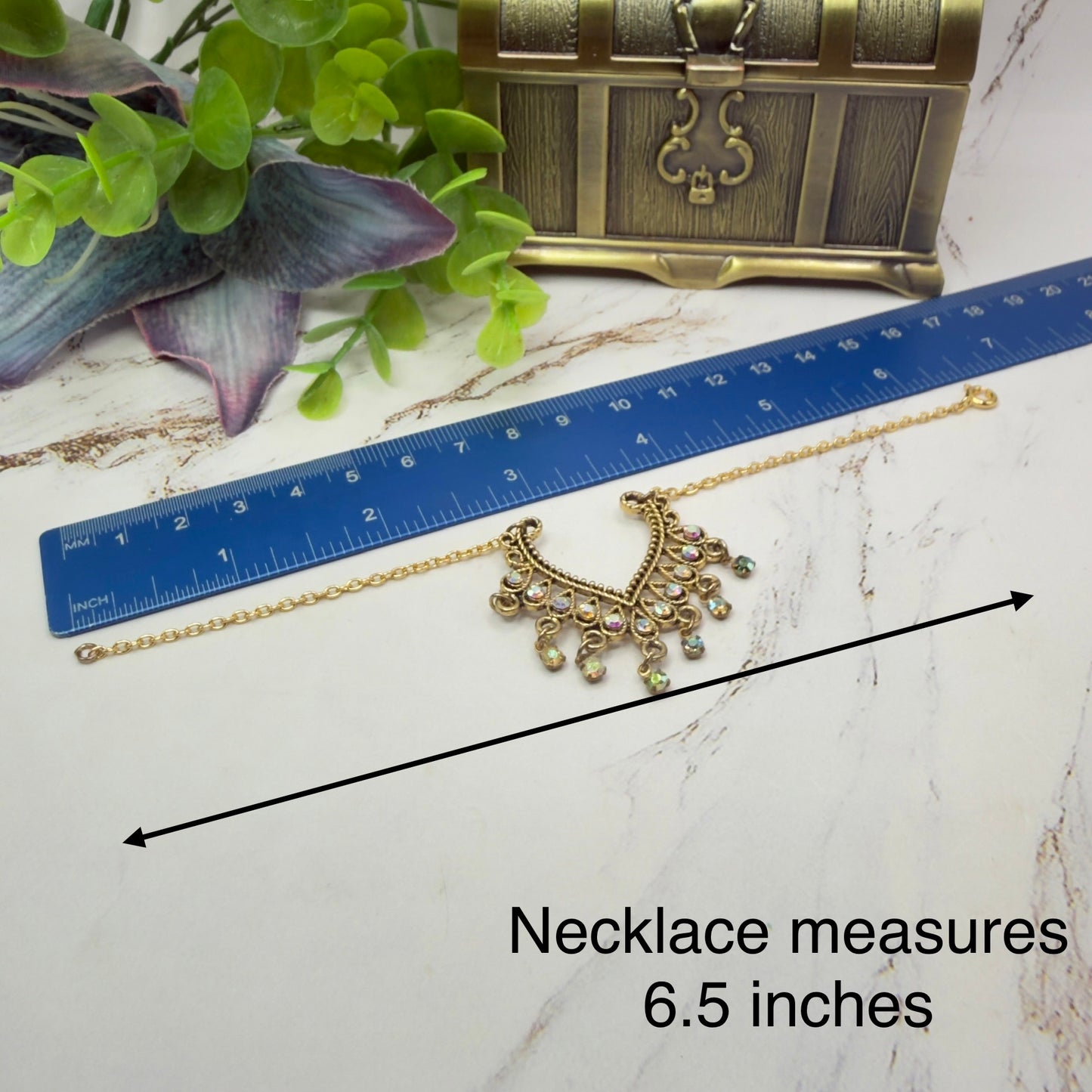 Collar-style Pendant Dangle Aurora Borealis Rhinestone Gold Chain Doll Necklace • 18 Inch Fashion Doll Jewelry