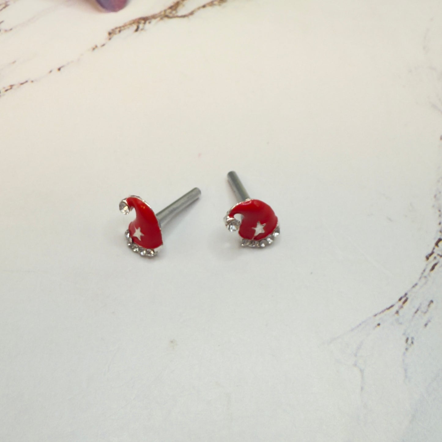 Red Sparkly Star Christmas Santa Hat Post Doll Earrings • 2mm Post for 18 Inch Fashion Doll