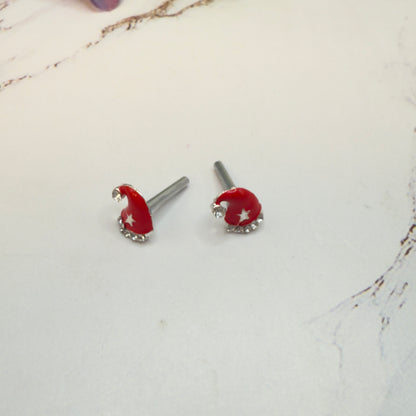 Red Sparkly Star Christmas Santa Hat Post Doll Earrings • 2mm Post for 18 Inch Fashion Doll