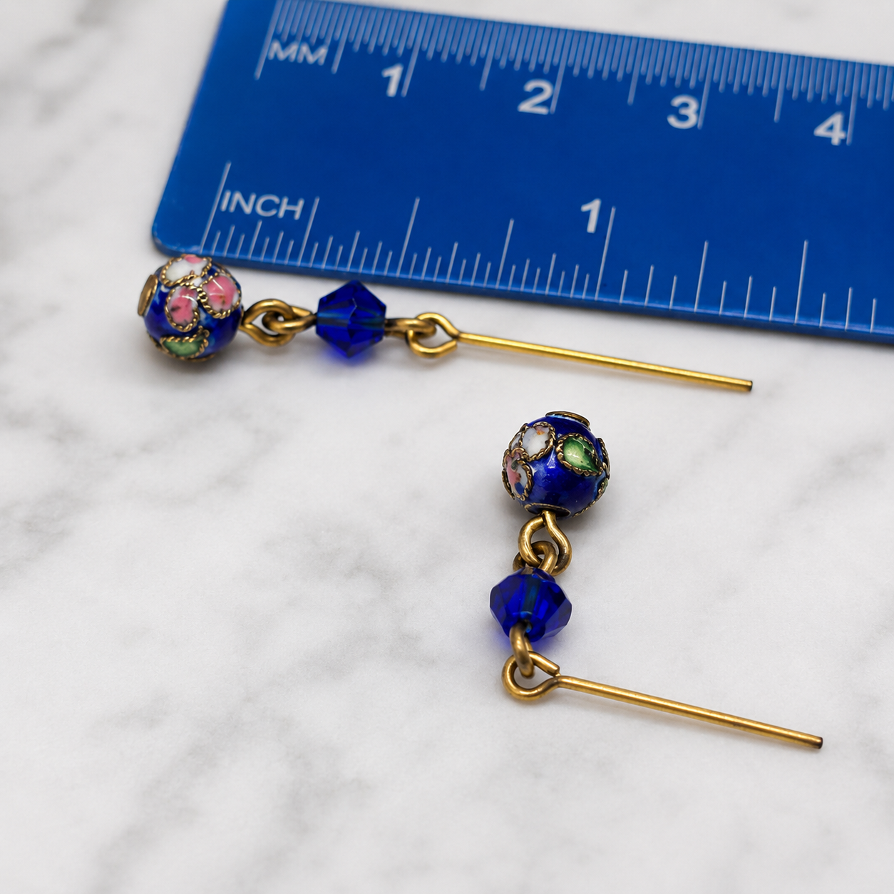 Dark Blue Cloisonné Flower Design Doll Earrings • 16 Inch Fashion Doll Jewelry
