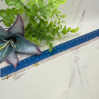 Light Pink Glass Crystal Gold Cross • Doll Size Catholic Rosary for 18-22” Fashion or Vintage Doll