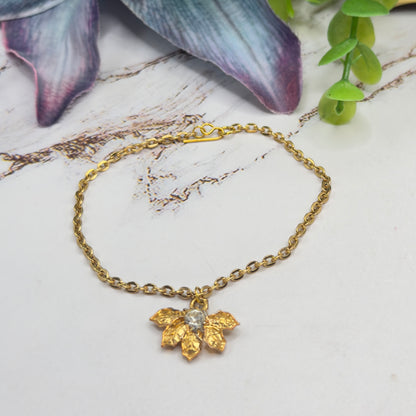 Textured Leaf Clear Rhinestone Gold Pendant Doll Necklace • 18 Inch Fashion Doll Jewelry