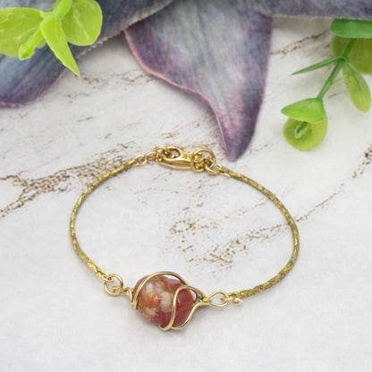 Wire Wrapped Orange White Stone Charm Gold Chain Doll Necklace • 16 Inch Fashion Doll Jewelry