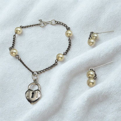 Silver Heart Lock Charm Pearl Bead Silver Chain Doll Necklace • 18 Inch Fashion Doll Jewelry