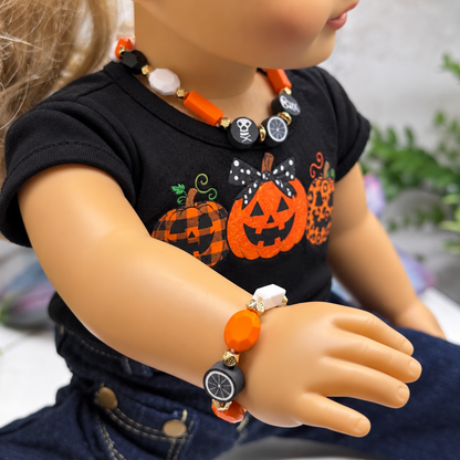 Halloween Skull Web Necklace and Bracelet Set | fits 18 Inch Fashion Doll