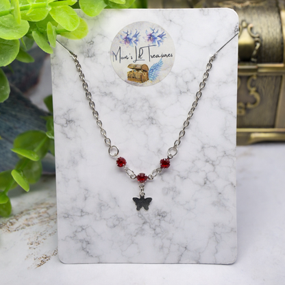 Silver Butterfly Charm Red Rhinestone Accent Doll Necklace • 18 Inch Fashion Doll Jewelry