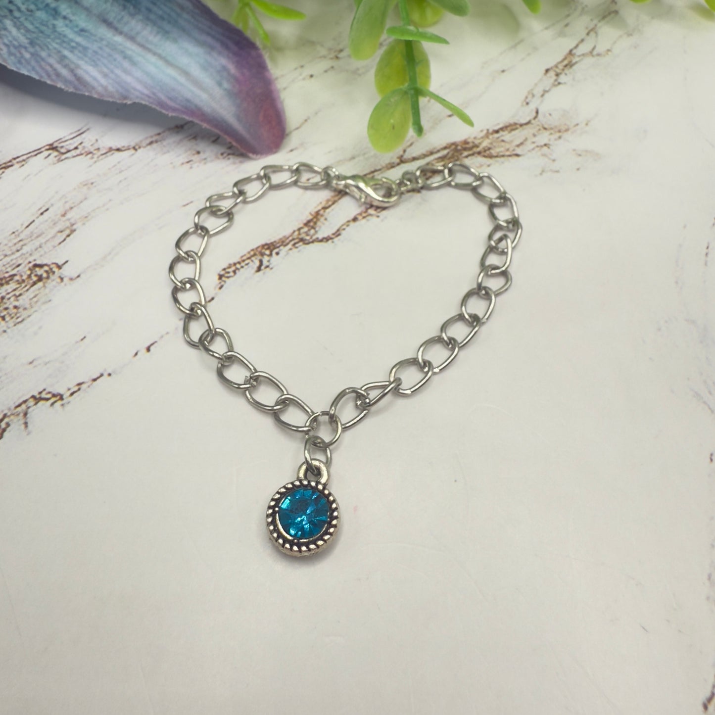 Round Turquoise Rhinestone Pendant Silver Link Doll Necklace • 18 Inch Fashion Doll Jewelry