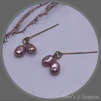 Light Purple Pearl Doll Necklace Earring Set • 18-22 Inch Vintage Doll Jewelry