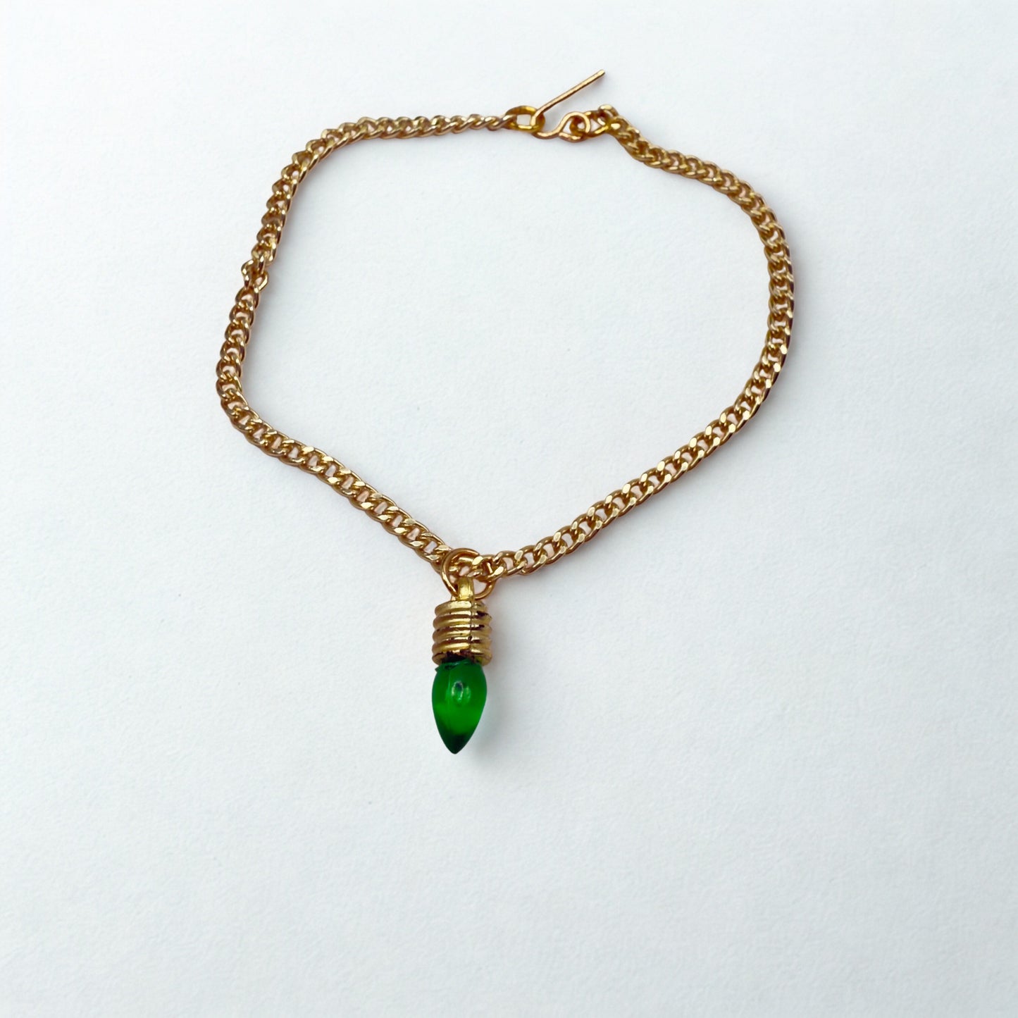 Green Christmas Light Charm Gold Doll Necklace • 18 Inch Fashion Doll Jewelry
