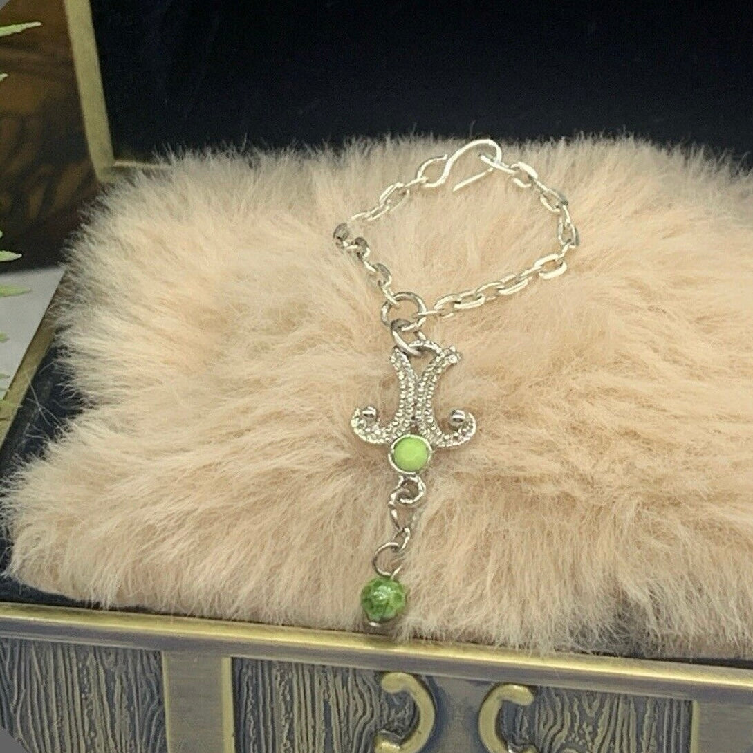 Green Dangle Silver Pendant Necklace • 16 inch Fashion Doll Jewelry