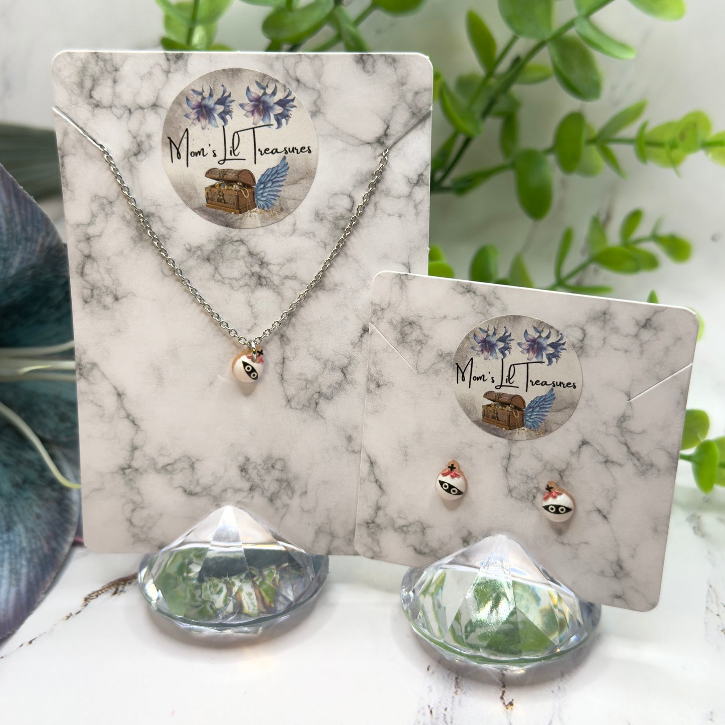 Halloween Mummy Charm Doll Necklace and Earrings Set • 14 Inch Doll Jewelry