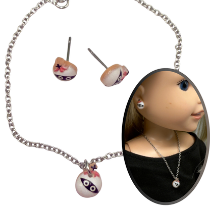 Halloween Mummy Charm Doll Necklace and Earrings Set • 14 Inch Doll Jewelry