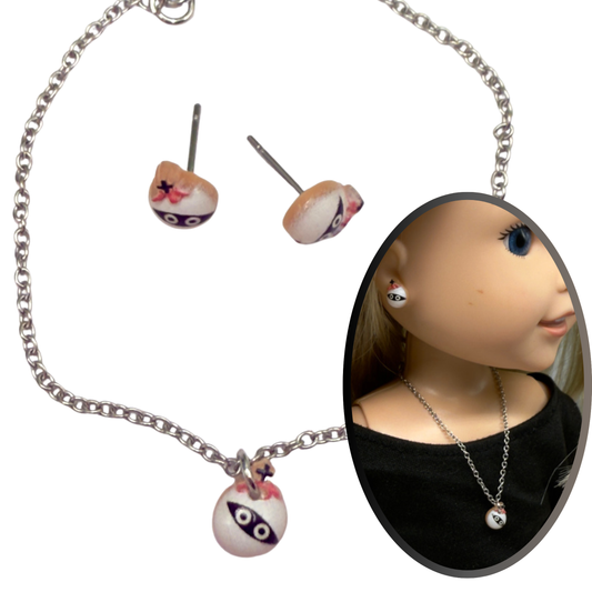 Halloween Mummy Charm Doll Necklace and Earrings Set • 14 Inch Doll Jewelry