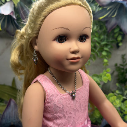 Clear Aurora Borealis Rhinestone Silver Chain Doll Necklace • 18 Inch Fashion Doll Jewelry