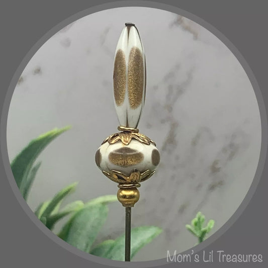 Acrylic White Gold Brushed Design - 6” Pin • Hatpin - Stick Pin