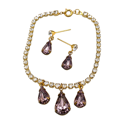 Teardrop Rhinestone Gold Doll Necklace Earrings Set 18-22” Vintage Doll Jewelry