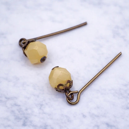 Brown Beige Bead Bronze Filigree Necklace Earrings Set for 18-22” Vintage Doll
