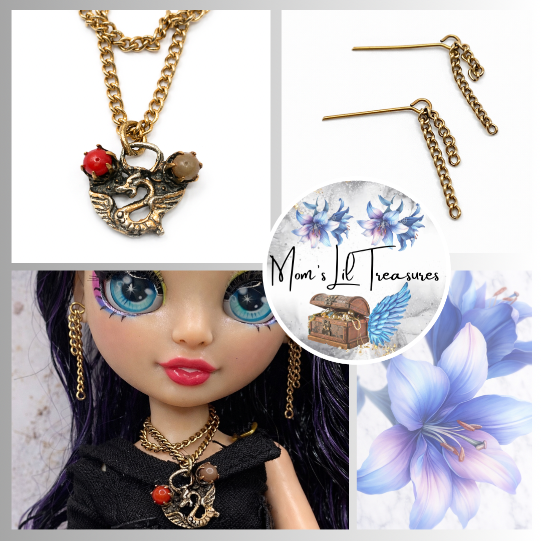 Dragon Charm Doll Necklace Earring Set for 10-12” Trend Fashion Doll Jewelry 1:6